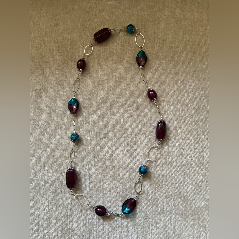 Source Unknown Purple and Teal Beaded Necklace